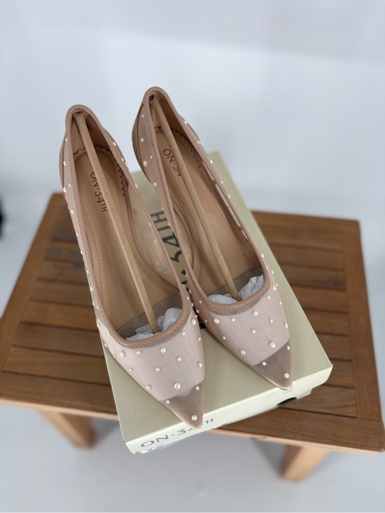 ON 34th Shoes - New Women’s on34th Pointed Toe Pearl-Stud Nude Women’s Flats size 8M